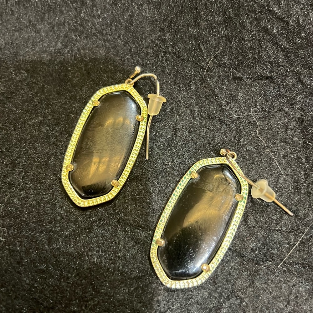 Elle Gold Drop Earrings in Black Opaque glass